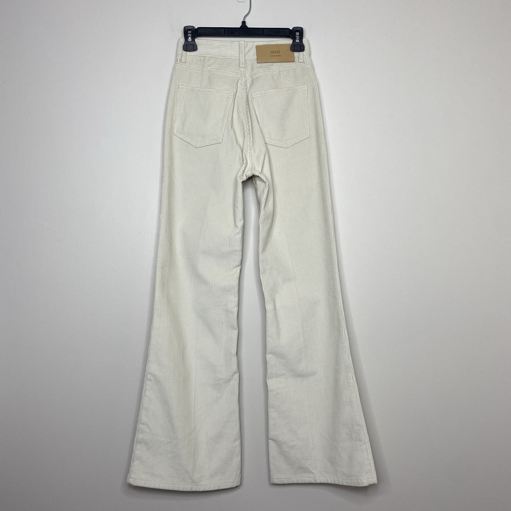 AMI PARIS Alexandre Mattiussi Women's Size XS Flare Leg Corduroy Trousers Ivory - Picture 3 of 14